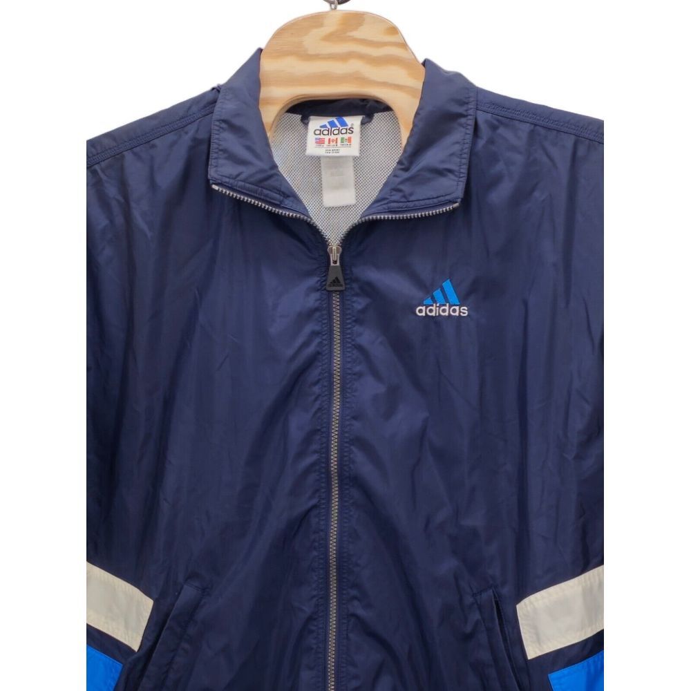 Adidas VTG Windbreaker Jacket Blue Embroidered Back Logo Size Large Full Zip Y2K - Picture 5 of 13
